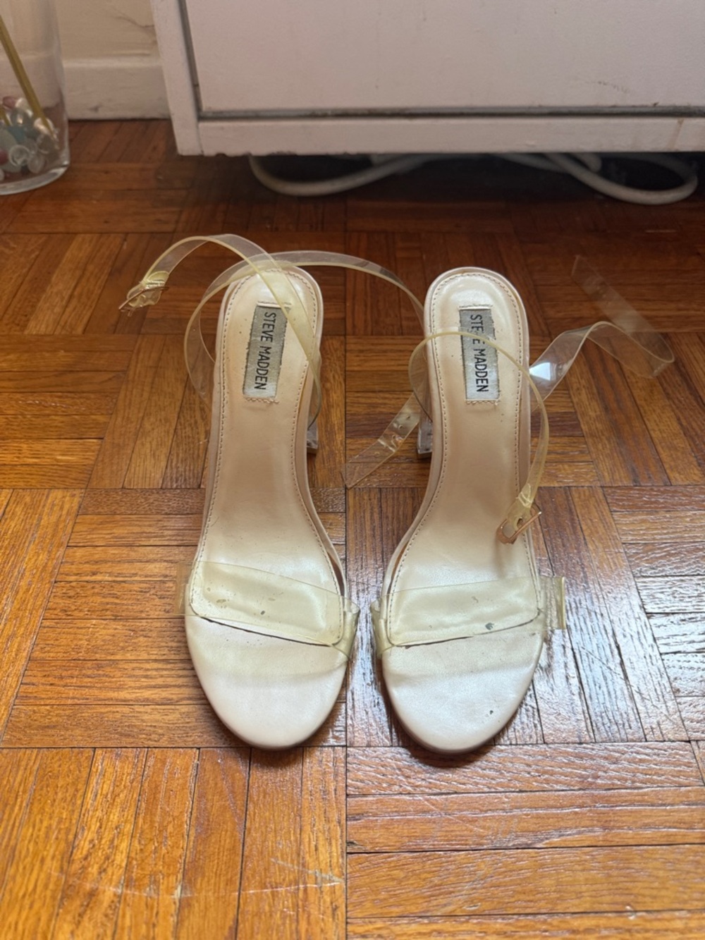 Steve Madden Clear Strap Beige Heeled Sandals